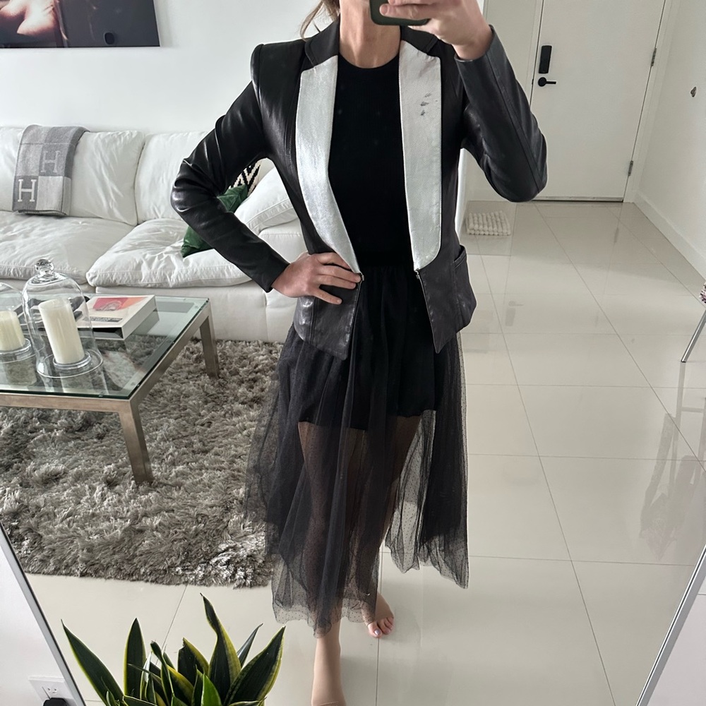 Faith Connexion Black & Silver Leather Jacket